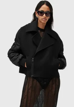 AllSaints geaca de lana ORLA culoarea negru, de tranzitie, oversize, W058OB imagine