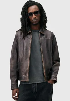 AllSaints geaca de piele ALKAN barbati, culoarea negru, de tranzitie, M018LB imagine
