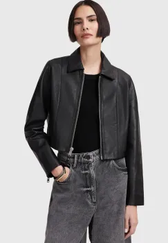 AllSaints geaca de piele ALMA culoarea negru, de tranzitie, W007LC imagine