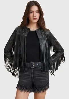AllSaints geaca de piele ASTA culoarea negru, de tranzitie, W031LC imagine