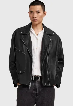 AllSaints geaca de piele BRADFORD culoarea negru, de tranzitie, M005LD imagine
