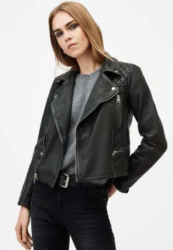 AllSaints geaca de piele CARGO BIKER femei, culoarea negru, de tranzitie, W085LB imagine