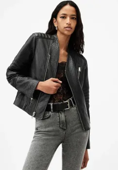 AllSaints geaca de piele CAWLEY femei, culoarea negru, de tranzitie, W027LA imagine