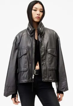 AllSaints geaca de piele CLAY JACKET femei, culoarea negru, de tranzitie, W035LB imagine