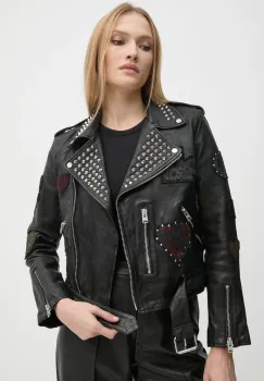 AllSaints geaca de piele COLLEGE femei, culoarea negru, de tranzitie, W138LB imagine