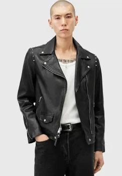 AllSaints geaca de piele CROW barbati, culoarea negru, de tranzitie, M053LB imagine