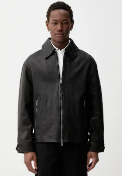 AllSaints geaca de piele culoarea negru, de tranzitie, M054LD imagine