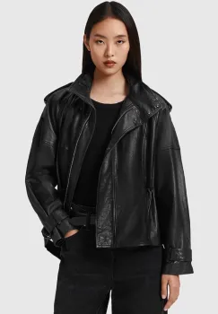 AllSaints geaca de piele culoarea negru, de tranzitie, W051LD imagine