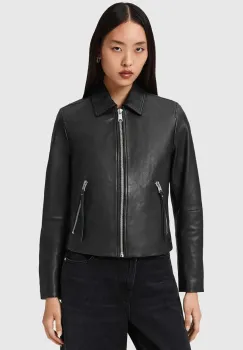 AllSaints geaca de piele culoarea negru, de tranzitie, W057LD imagine