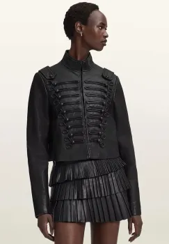 AllSaints geaca de piele culoarea negru, de tranzitie, W075LD imagine