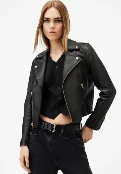 AllSaints geaca de piele DALBY femei, culoarea negru, de tranzitie, W086LB imagine