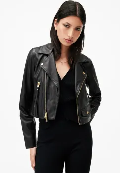 AllSaints geaca de piele ELORA femei, culoarea negru, de tranzitie, W088LB imagine