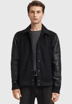 AllSaints geaca de piele ENDLETON culoarea negru, de tranzitie, M012LC imagine