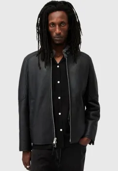 AllSaints geaca de piele HAYWARD barbati, culoarea negru, de tranzitie, M057LB imagine
