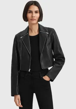 AllSaints geaca de piele LANDERS culoarea negru, de tranzitie, W058LD imagine
