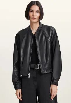 AllSaints geaca de piele MARTINA culoarea negru, de tranzitie, W008LD imagine
