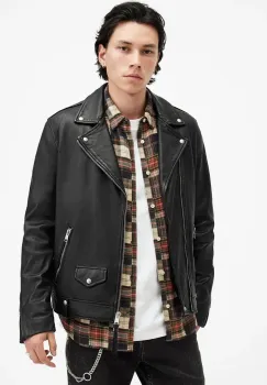 AllSaints geaca de piele MILO barbati, culoarea negru, de tranzitie, M062LB imagine
