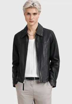 AllSaints geaca de piele NELLCOT culoarea negru, de tranzitie, M019LC imagine