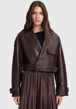 AllSaints geaca de piele OPHELIA culoarea verde, de tranzitie, oversize, W045LB imagine