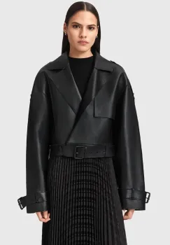 AllSaints geaca de piele OPHELIA culoarea verde, de tranzitie, oversize, W045LB imagine