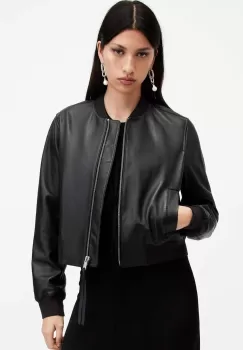 AllSaints geaca de piele ORTEN BOMBER JACKET femei, culoarea negru, de tranzitie, W072LB imagine