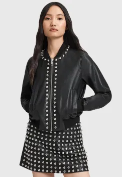 AllSaints geaca de piele ORTEN culoarea negru, de tranzitie, W032LD imagine