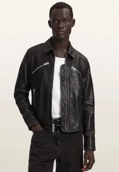 AllSaints geaca de piele pentru barbati VERDI imagine