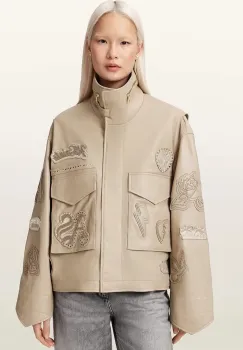 AllSaints geaca de piele pentru femei, din piele CLAY imagine