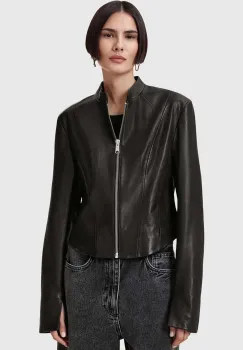 AllSaints geaca de piele SADLER culoarea negru, de tranzitie, W139LB imagine
