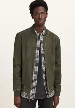 AllSaints geaca din piele intoarsa BUCKLEY culoarea verde, de tranzitie, M022LC imagine