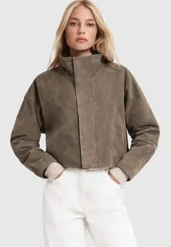 AllSaints geaca din piele intoarsa culoarea bej, de tranzitie, W092LD imagine