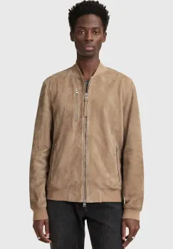 AllSaints geaca din piele intoarsa KEMBLE barbati, culoarea bej, de tranzitie, M067LB imagine