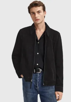AllSaints geaca din piele intoarsa RHONE culoarea negru, de tranzitie, M011LD imagine