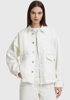 AllSaints geaca jeans HETTIE FRAY culoarea alb, de tranzitie, oversize, W007PC imagine
