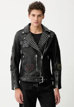 AllSaints geaca ramones de piele COLE culoarea negru, de tranzitie, M044LD imagine