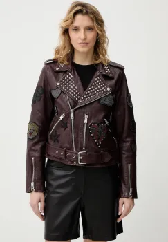 AllSaints geaca ramones de piele COLLEGE culoarea negru, de tranzitie, W138LB imagine