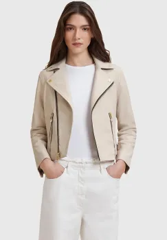 AllSaints geaca ramones de piele DALBY culoarea bej, de tranzitie, W087LB imagine