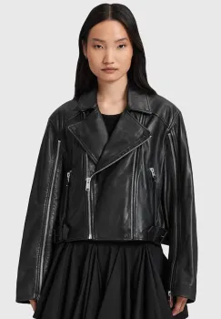 AllSaints geaca ramones de piele MASONE culoarea negru, de tranzitie, W007LD imagine
