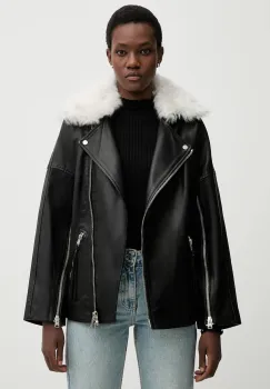 AllSaints geaca ramones de piele VENDRA culoarea negru, de tranzitie, oversize, W021LD imagine