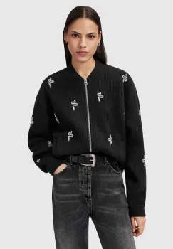 AllSaints geaca RHEA culoarea negru, de tranzitie, oversize, W172JD imagine