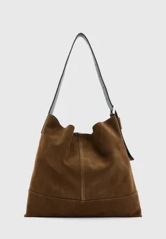 AllSaints geanta de mana din piele intoarsa ASHA culoarea maro, W368XD imagine