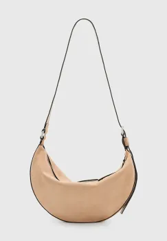 AllSaints geanta de mana din piele intoarsa HALFMOON culoarea bej, W098XC imagine