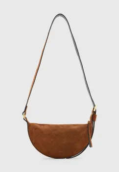 AllSaints geanta de mana din piele intoarsa HALFMOON culoarea maro, W334XC imagine