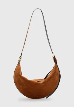 AllSaints geanta de mana din piele intoarsa HALFMOON culoarea maro, W337XC imagine