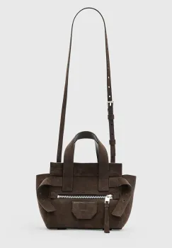 AllSaints geanta de mana din piele intoarsa PEREZ culoarea maro, W358XD imagine