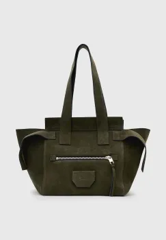 AllSaints geanta de mana din piele intoarsa PEREZ culoarea verde, W070XB imagine