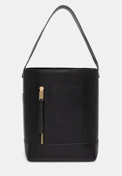 AllSaints geanta de piele ALBA HOBO culoarea negru, W110XC imagine