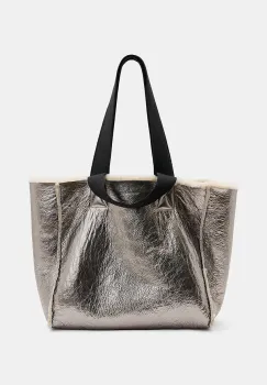 AllSaints geanta din piele cu doua fete IZZY SHEARLING culoarea maro, W056XB imagine