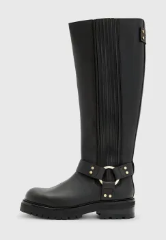 AllSaints ghete de piele MADDIE HIGH BOOT culoarea negru, cu toc plat, W185FB imagine