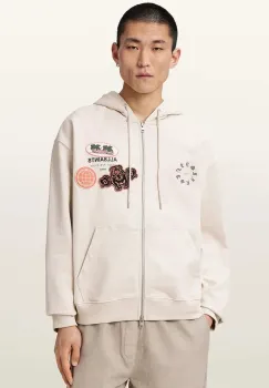 AllSaints hanorac cu fermoar si gluga pentru barbati, din bumbac PATCHER imagine